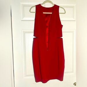 Elie Tahari Red Dress V Neck Front Zip Side Zip Lined Formal Evening (4)